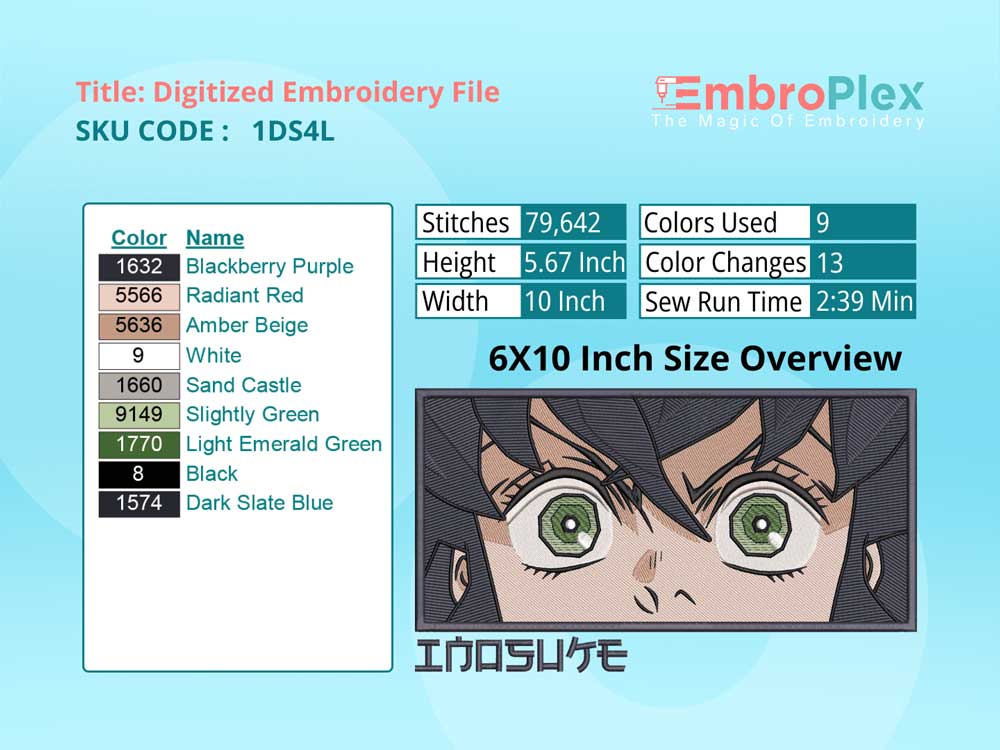 Anime-Inspired Inosuke Hashibira Embroidery Design File - 6x10 Inch hoop Size Variation overview image