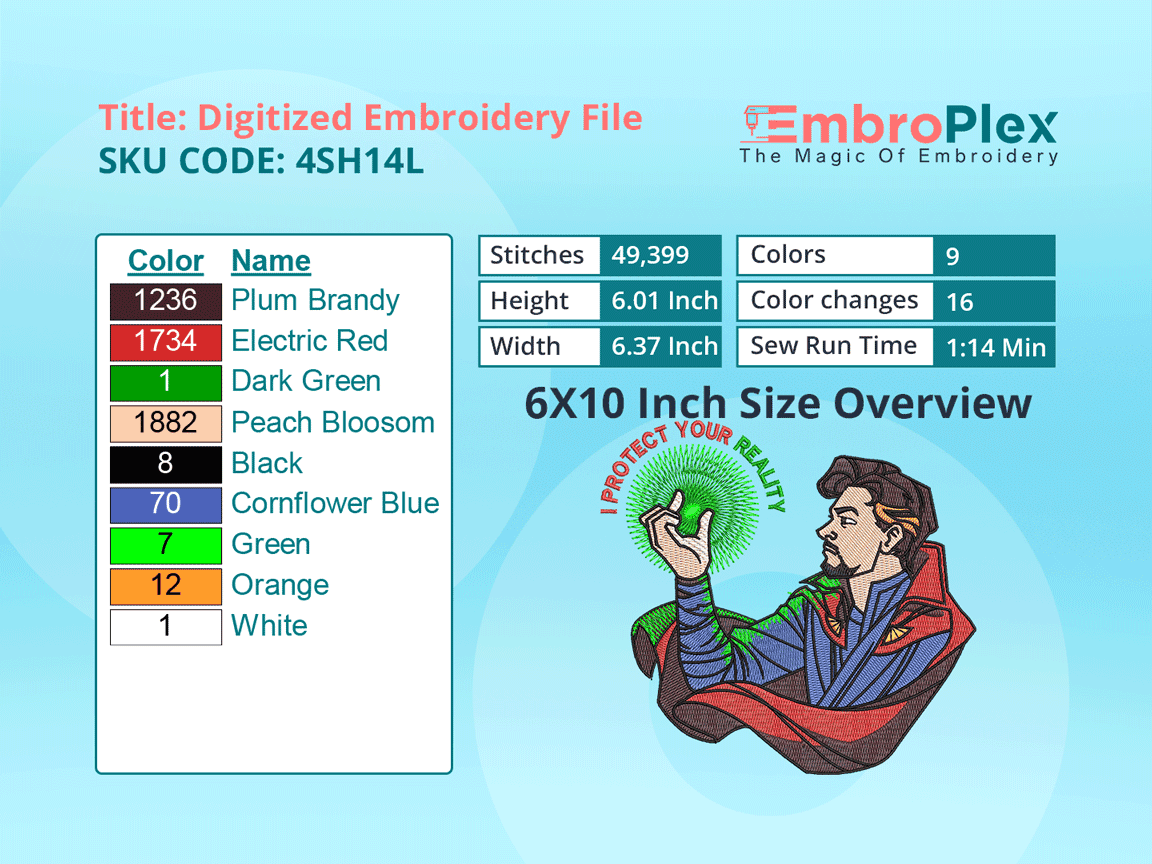 Super Hero-Inspired   Doctor Strange Embroidery Design File - 6x10 Inch hoop Size Variation overview image