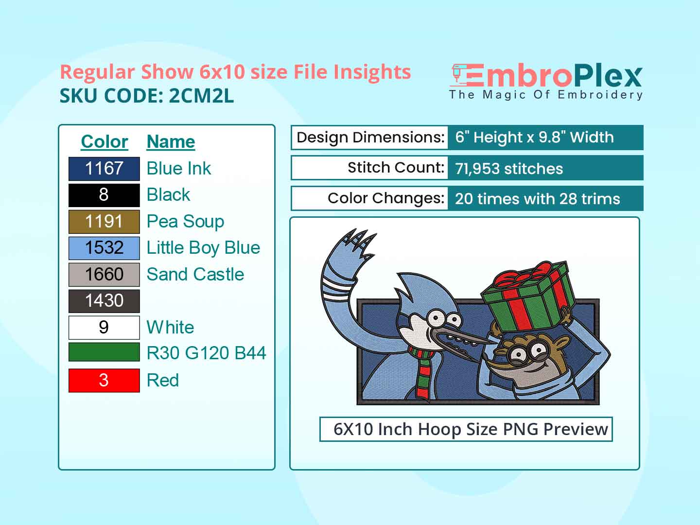 Cartoon-Inspired Regular Show Embroidery Design File - 6x10 Inch Hoop Size Variation Overview Image