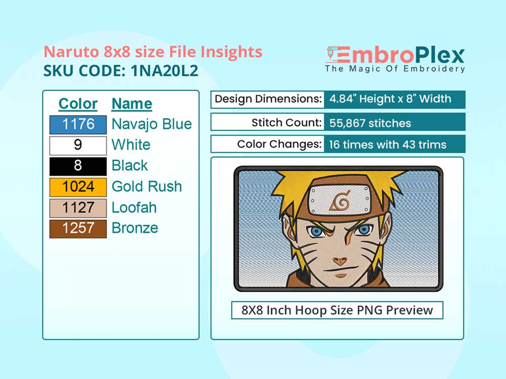 Anime-Inspired Naruto Embroidery Design File - 8x8 Inch hoop Size Variation overview image