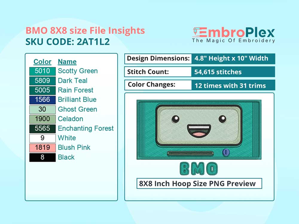 Cartoon-Inspired BMO Embroidery Design File - 8x8 Inch hoop Size Variation overview image