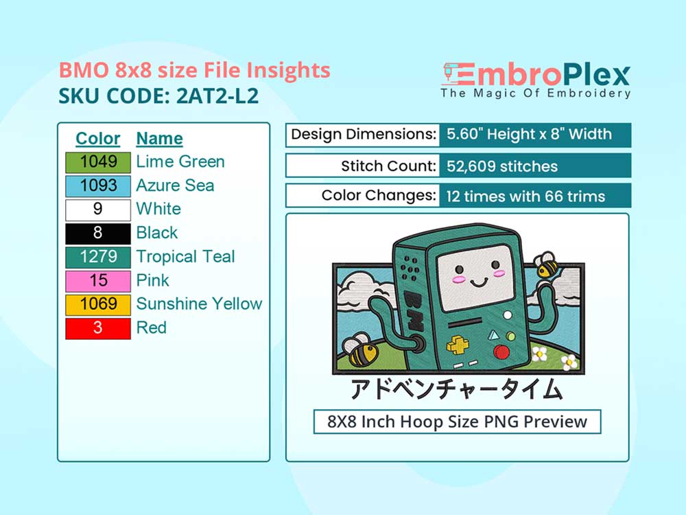 Cartoon-Inspired BMO Embroidery Design File - 8x8 Inch hoop Size Variation overview image