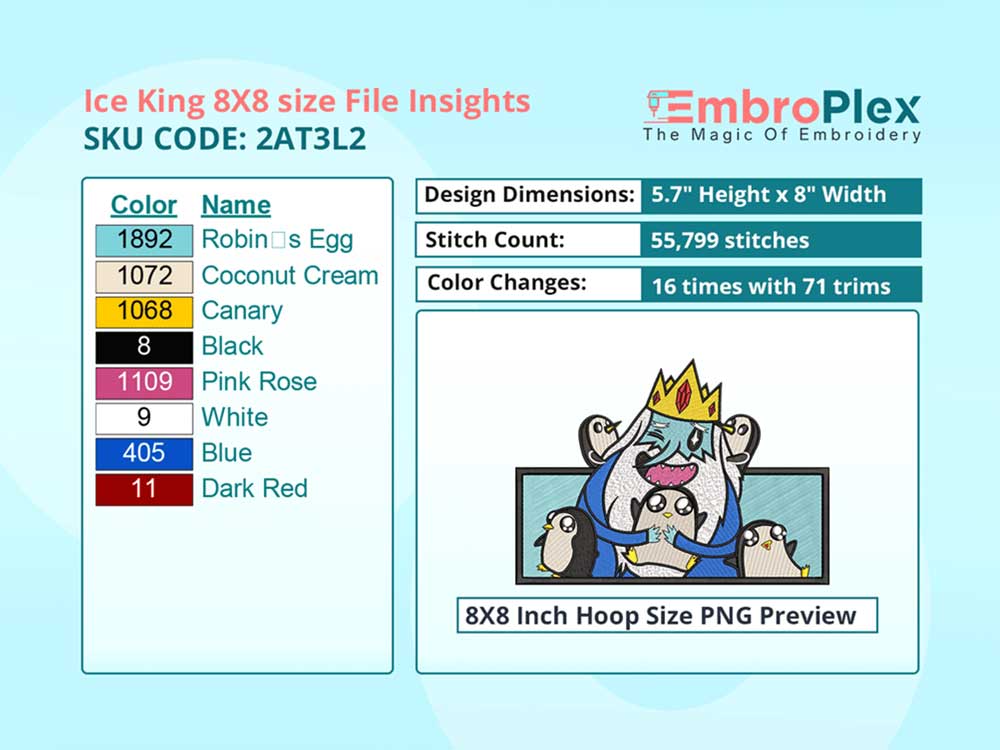 Cartoon-Inspired Ice King Embroidery Design File - 8x8 Inch hoop Size Variation overview image