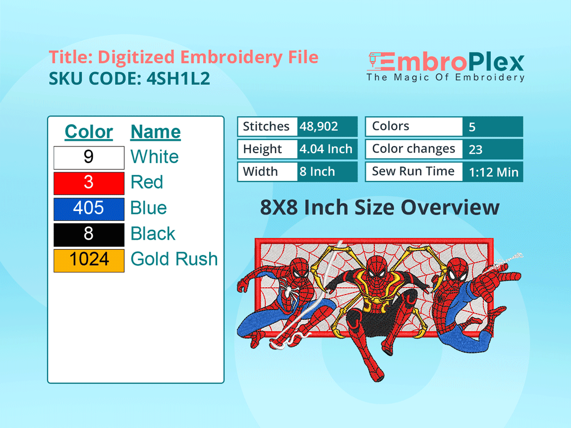 Super Hero-Inspired Spiderman Embroidery Design File - 8x8 Inch hoop Size Variation overview image