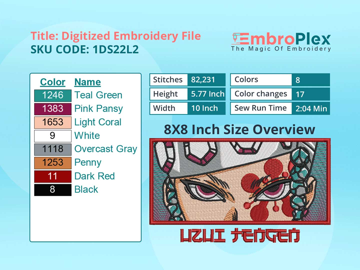 Anime-Inspired Tengen Uzui Embroidery Design File - 8x8 Inch hoop Size Variation overview image