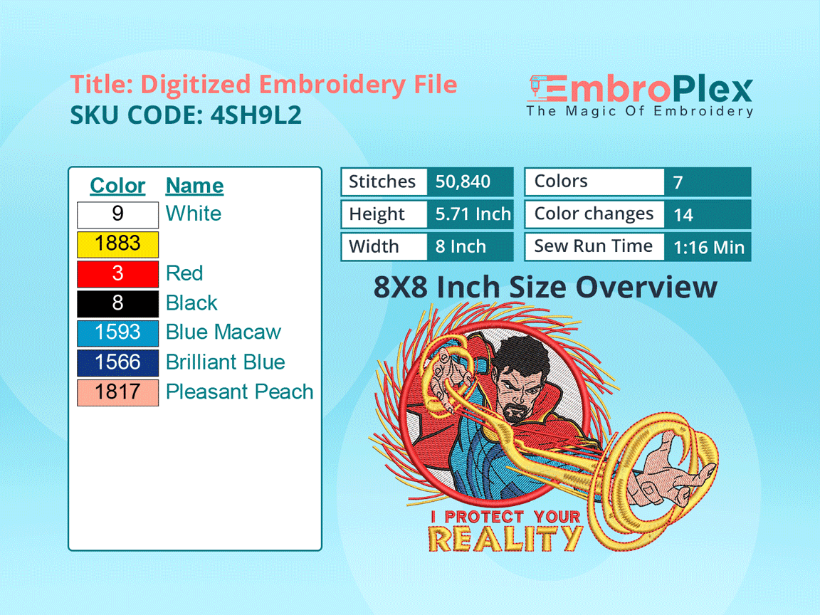 Super Hero-Inspired   Doctor Strange Embroidery Design File - 8x8 Inch hoop Size Variation overview image