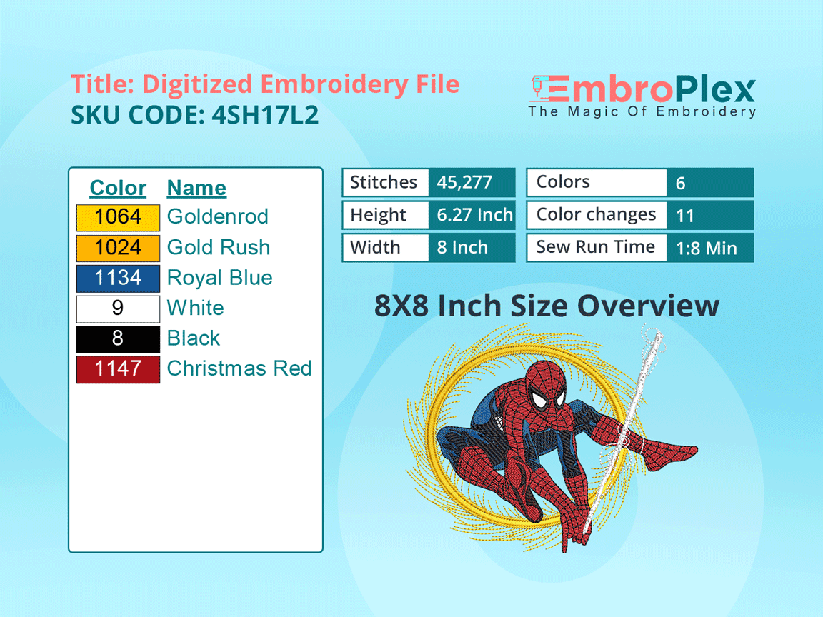  Super Hero-Inspired Spider Man Embroidery Design File - 8x8 Inch hoop Size Variation overview image