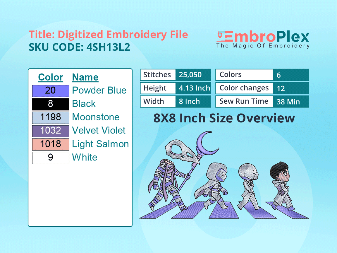 Super Hero-Inspired   Moon knight Embroidery Design File - 8x8 Inch hoop Size Variation overview image