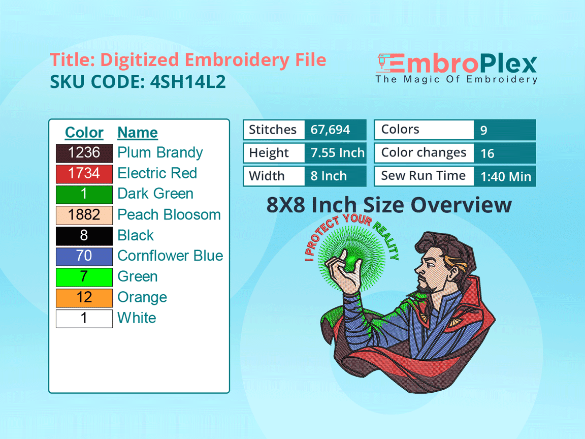 Super Hero-Inspired   Doctor Strange Embroidery Design File - 8x8 Inch hoop Size Variation overview image