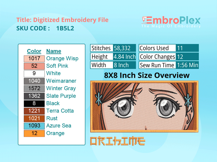 Orihime Inoue Embroidery Design File (Anime-Inspired)