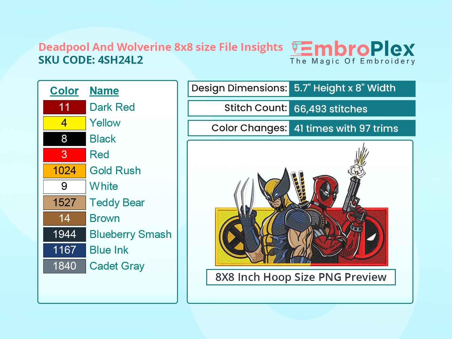 Superhero-Inspired Deadpool And Wolverine Embroidery Design File - 8x8 Inch hoop Size Variation overview image