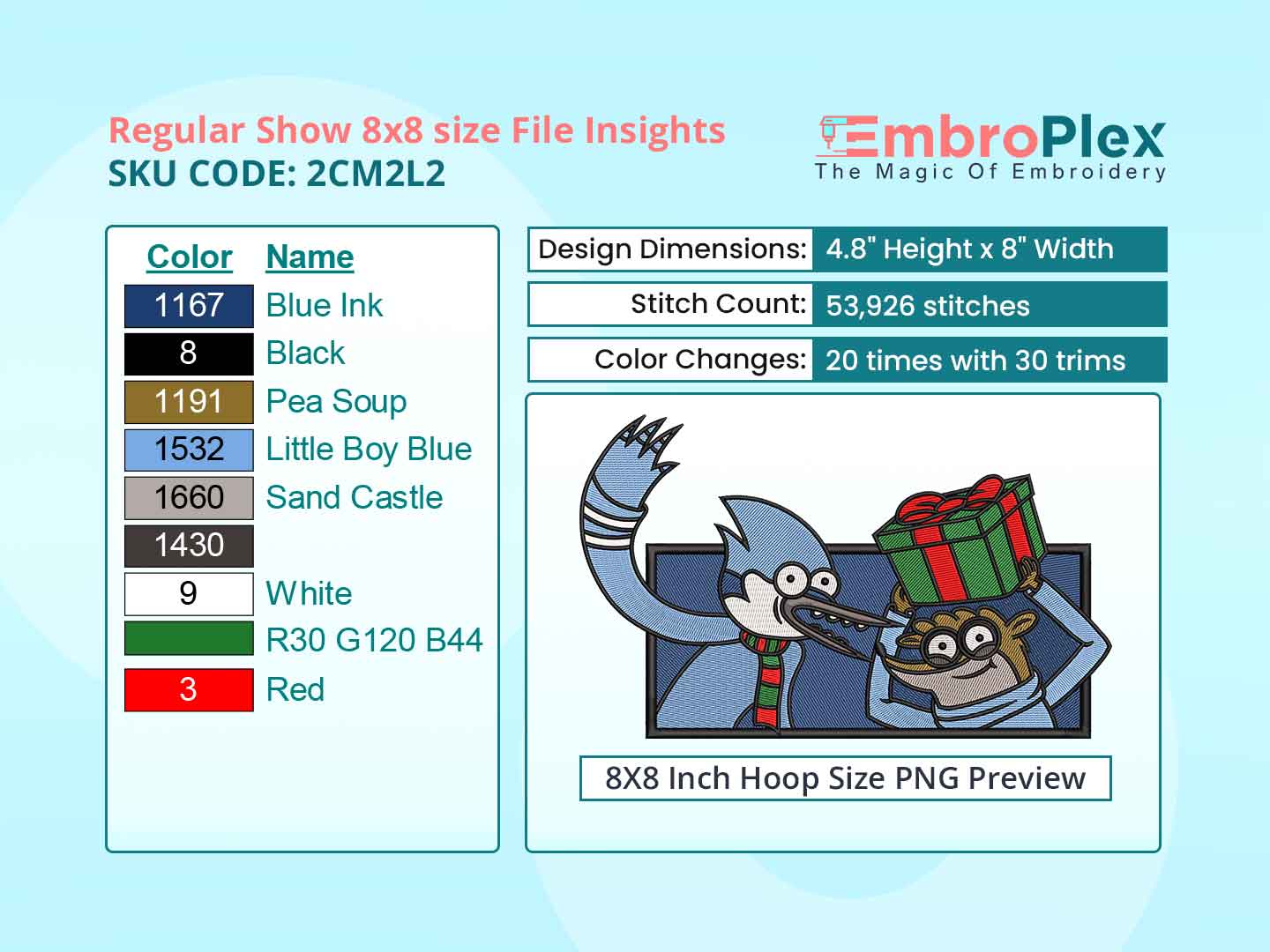 Cartoon-Inspired Regular Show Embroidery Design File - 8x8 Inch Hoop Size Variation Overview Image