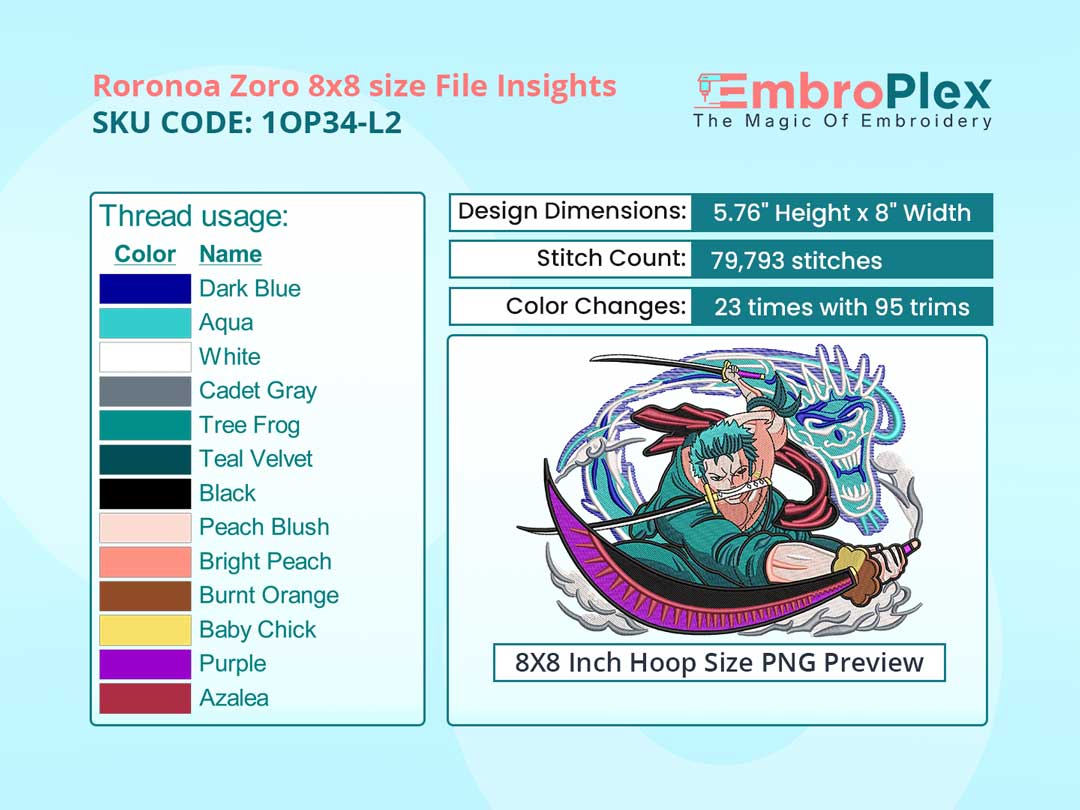 Anime-Inspired One Piece Embroidery Design File - 8x8 Inch hoop Size Variation overview image