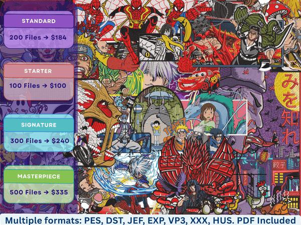 Premium Embroidery Vault Access: Pick Your Own Bundle (100–500 Files) | Anime, Superhero & Art