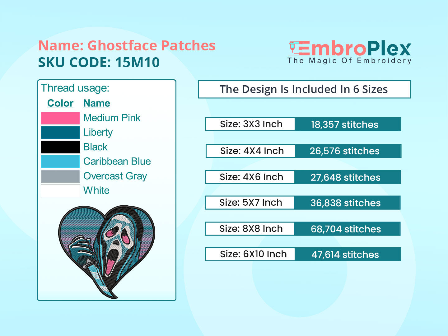 Halloween Ghostface Patches Embroidery File, Instant Download, Available in all 6 hoop sizes
