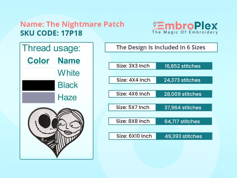 Spooky Heart Face Patch Embroidery Design file Size Info