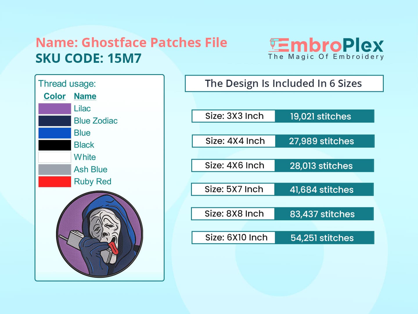 Halloween Patch Embroidery Design file Size Info