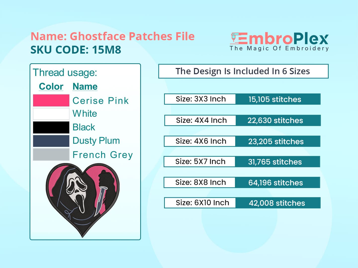 Halloween Embroidery Design file Size Info
