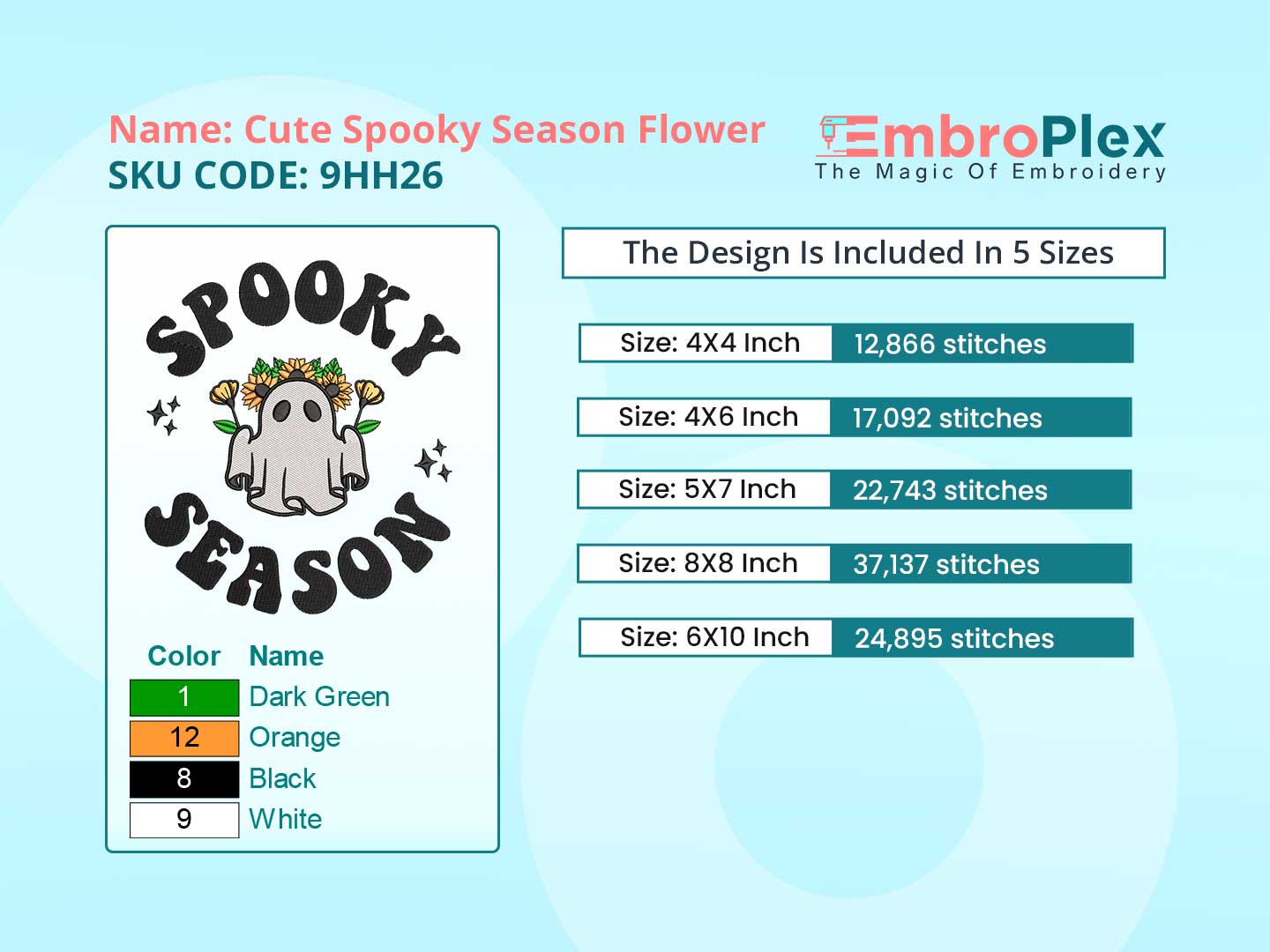 Cute Spooky Season Flower Embroidery Design File main image - This Halloween embroidery designs files featuring Cute Spooky Season Flower from Halloween. Digital download in DST & PES formats. High-quality machine embroidery patterns by EmbroPlex.