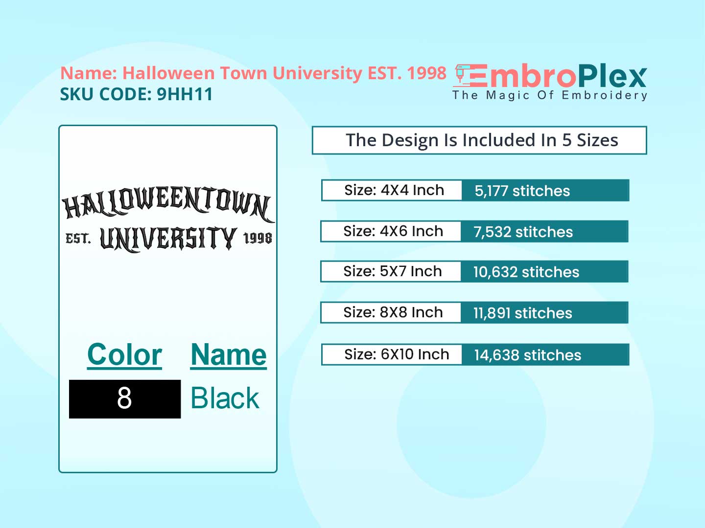 Halloween Town Embroidery Design File main image - This embroidery designs files featuring Halloween Town from Halloween. Digital download in DST & PES formats. High-quality machine embroidery patterns by EmbroPlex.