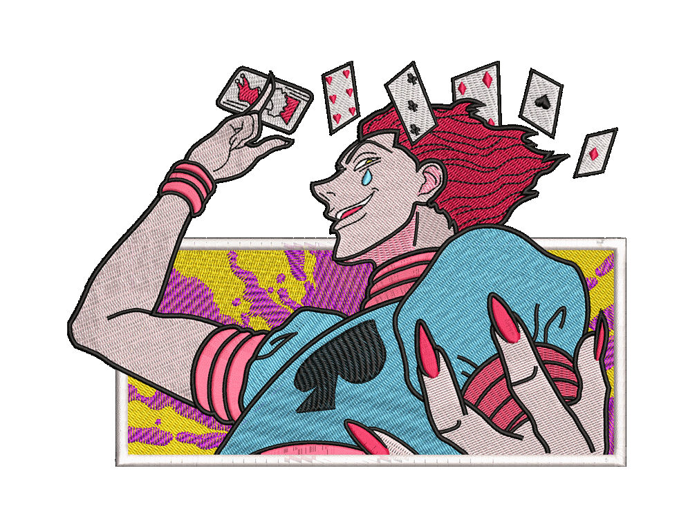 Anime-Inspired Hisoka Embroidery Design File main image - This anime embroidery designs files featuring Hisoka from Hisoka Digital download in DST & PES formats. High-quality machine embroidery patterns by EmbroPlex.
