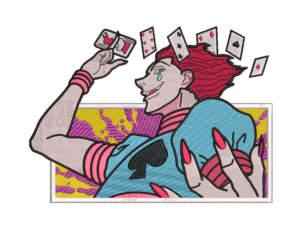 Anime-Inspired Hisoka Embroidery Design File main image - This anime embroidery designs files featuring Hisoka from Hisoka Digital download in DST & PES formats. High-quality machine embroidery patterns by EmbroPlex.