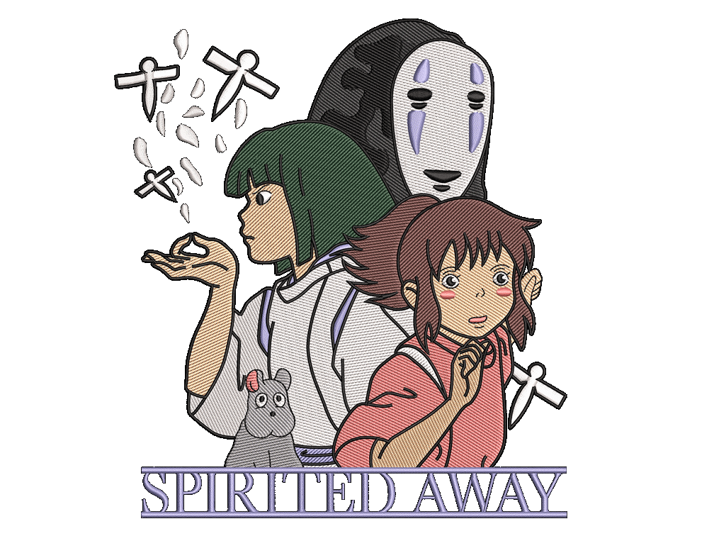 Anime-Inspired Spirited Away Embroidery Design File main image - This anime embroidery designs files featuring Spirited Away from Studio Ghibli. Digital download in DST & PES formats. High-quality machine embroidery patterns by EmbroPlex.