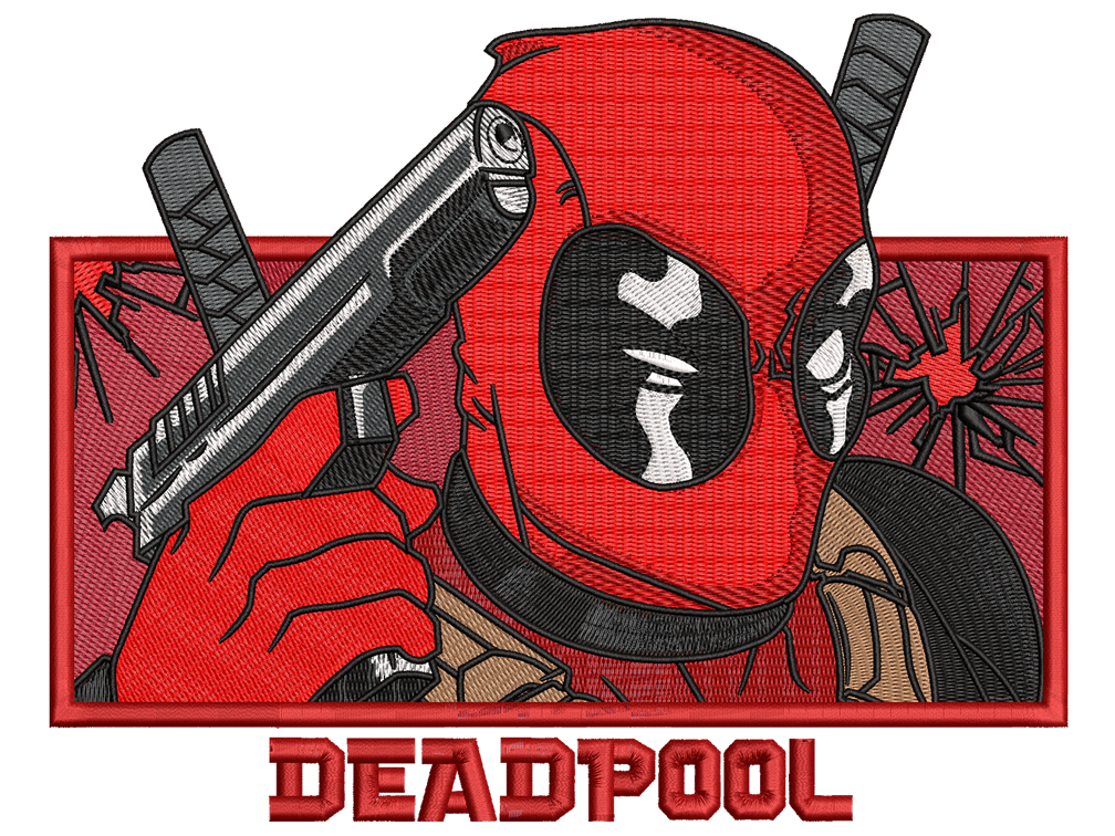 Super Hero-Inspired  Deadpool Embroidery Design File main image - This anime embroidery designs files featuring  Deadpool from Super Hero. Digital download in DST & PES formats. High-quality machine embroidery patterns by EmbroPlex.