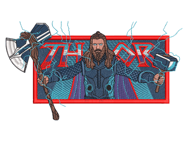 Super Hero-Inspired Thor Embroidery Design File main image - This anime embroidery designs files featuring Thor from Super Hero. Digital download in DST & PES formats. High-quality machine embroidery patterns by EmbroPlex.