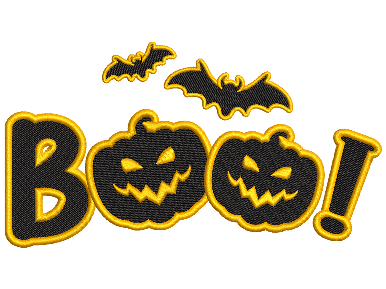 Spooky Boo Embroidery Design with Pumpkins and Bats, Halloween Ready - Available In All Hoop Sizes.