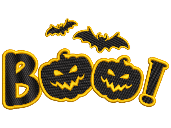 Spooky Boo Embroidery Design with Pumpkins and Bats, Halloween Ready - Available In All Hoop Sizes.