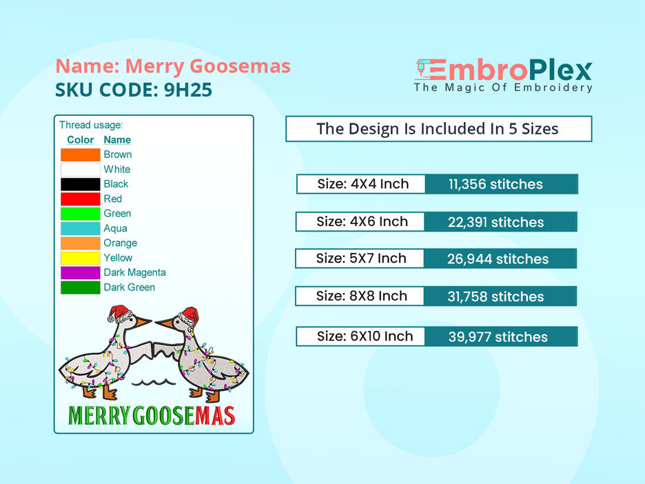 Embroidery PDF guide for this Christmas Silly Goose Embroidery Design, Merry Goosemas Digital File, Available in All Hoop Sizes.