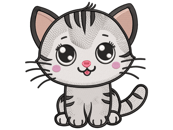 Cute Cat Embroidery Design File, Fits All Embroidery Machines