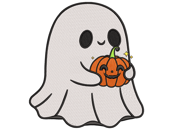 Cute Halloween ghost with pumpkin embroidery design, Suitable with any Embroidery Machine - Available In All Hoop Sizes.