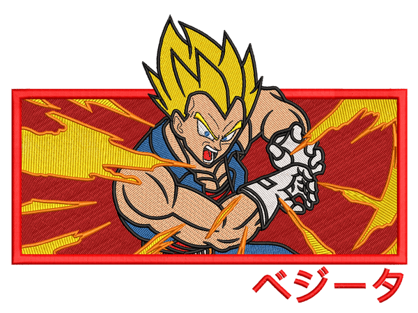 Anime-Inspired Vegeta Embroidery Design File main image - This anime embroidery designs files featuring Vegeta from Dragon Ball Digital download in DST & PES formats. High-quality machine embroidery patterns by EmbroPlex.