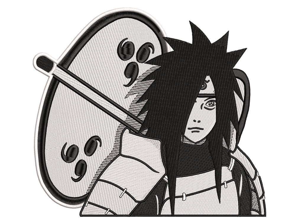 Anime-Inspired Anime Embroidery Design File main image - This anime embroidery designs files featuring Madara Uchiha from Naruto. Digital download in DST & PES formats. High-quality machine embroidery patterns by EmbroPlex.