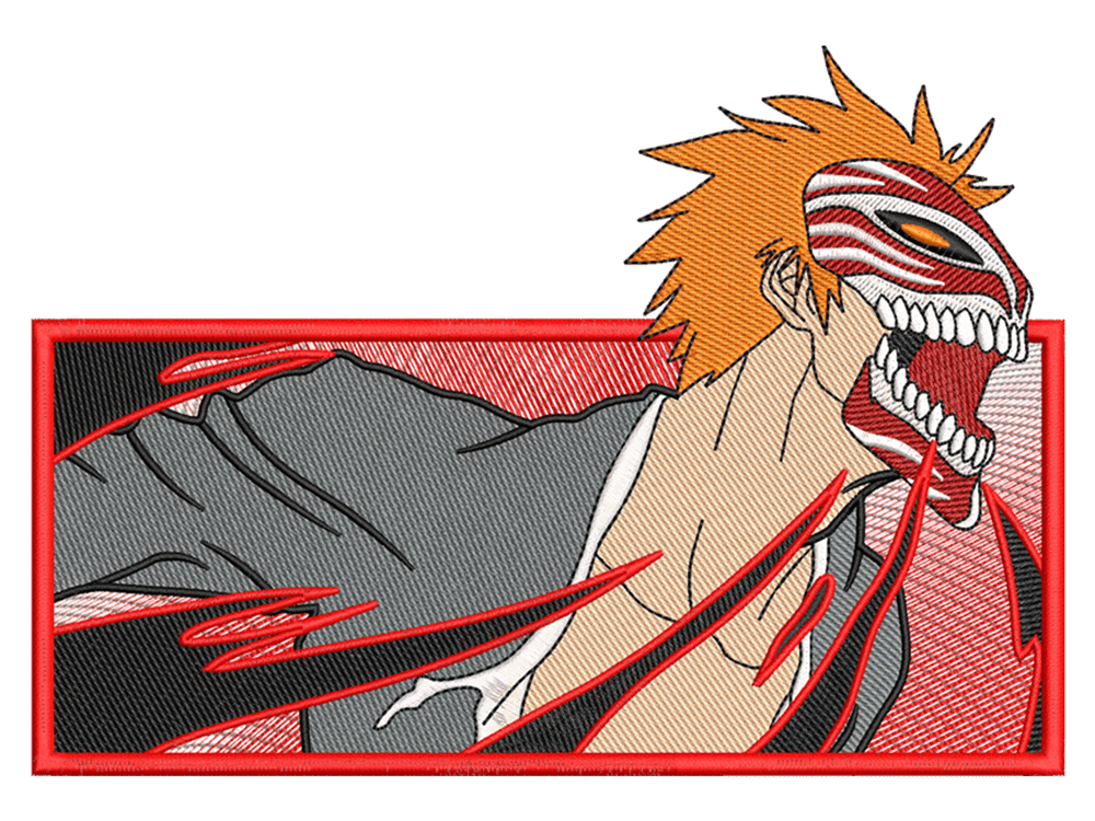 Anime-Inspired Ichigo-Kurosaki Embroidery Design File main image - This anime embroidery designs files featuring Ichigo-Kurosaki from Bleach Digital download in DST & PES formats. High-quality machine embroidery patterns by EmbroPlex.