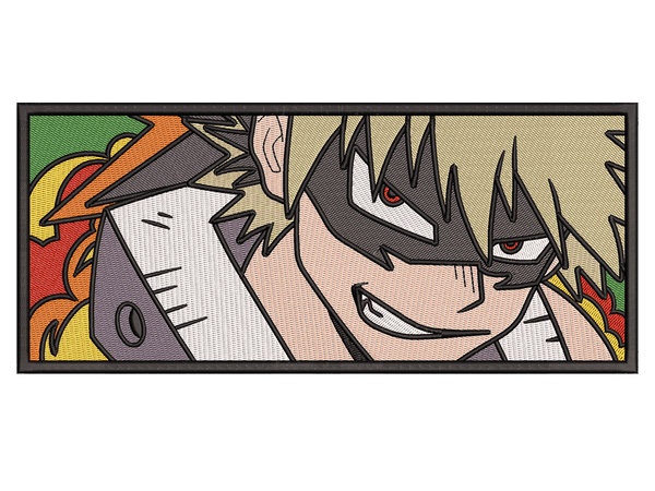 Anime-Inspired Katsuki Bakugo Embroidery Design File main image - This anime embroidery designs files featuring Katsuki Bakugo from My Hero Academia . Digital download in DST & PES formats. High-quality machine embroidery patterns by EmbroPlex.