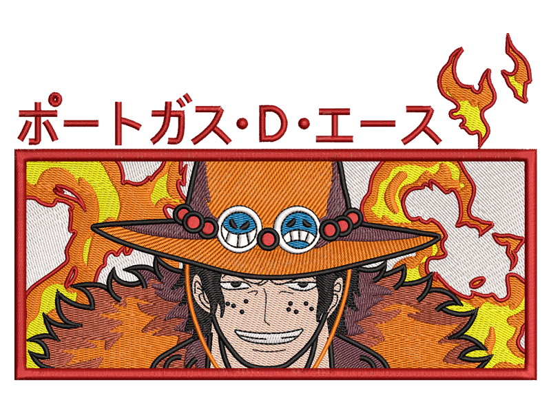 Anime-Inspired D. Ace Embroidery Design File main image - This anime embroidery designs files featuring Name from One Piece. Digital download in DST & PES formats. High-quality machine embroidery patterns by EmbroPlex.