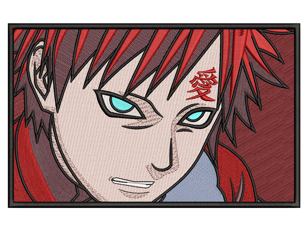 Anime-Inspired Gaara Embroidery Design File main image - This anime embroidery designs files featuring Gaara from Naruto. Digital download in DST & PES formats. High-quality machine embroidery patterns by EmbroPlex.