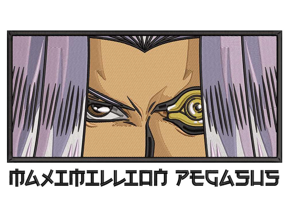  Cartoon-Inspired Maximillion Pegasus Embroidery Design File main image - This anime embroidery designs files featuring Maximillion Pegasus from Yu-Gi-Oh. Digital download in DST & PES formats. High-quality machine embroidery patterns by EmbroPlex.