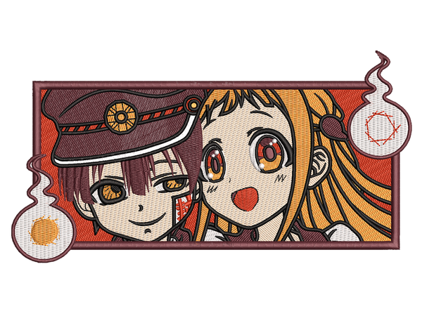 Anime-Inspired Hanako And Yashiro Embroidery Design File main image - This anime embroidery designs files featuring Hanako And Yashiro from Toilet-bound Hanako-kun. Digital download in DST & PES formats. High-quality machine embroidery patterns by EmbroPlex.