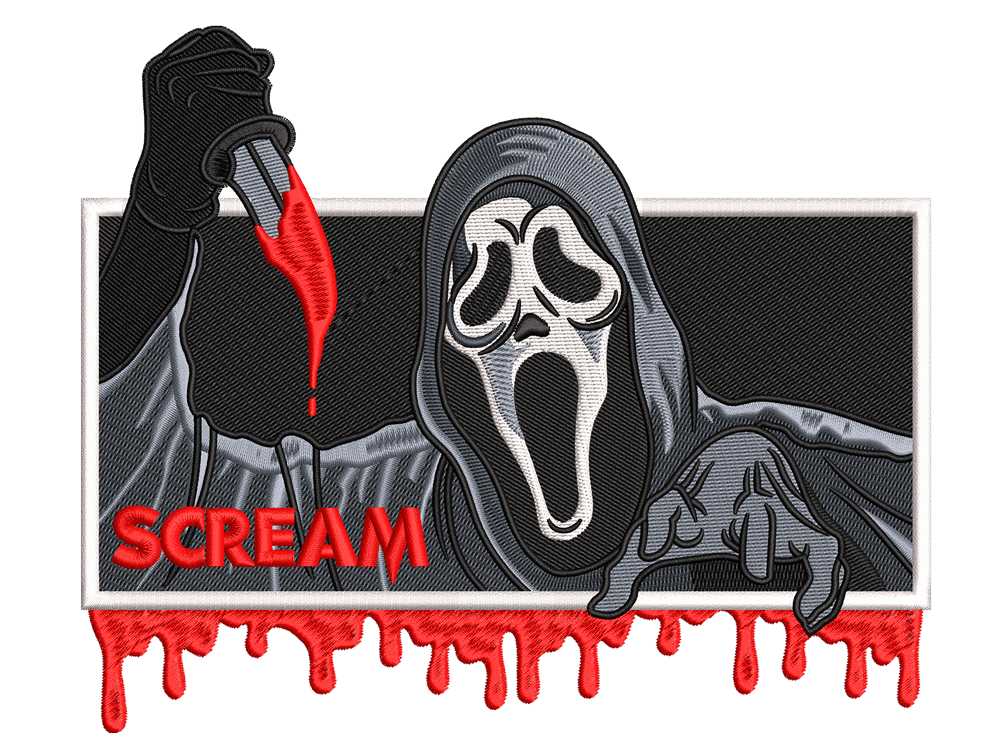 Anime-Inspired Ghostface Scream Embroidery Design File main image - This anime embroidery designs files featuring Ghostface Scream from Death Note. Digital download in DST & PES formats. High-quality machine embroidery patterns by EmbroPlex.