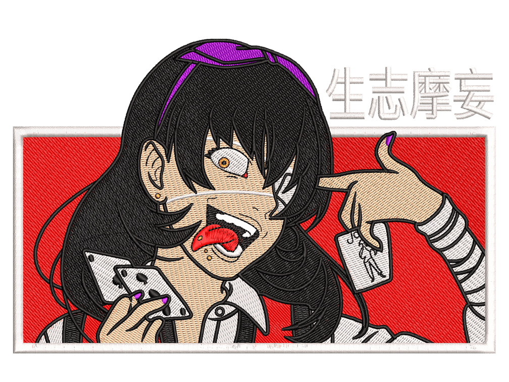 Anime-Inspired Midari Embroidery Design File main image - This anime embroidery designs files featuring Midari from  Kakegurui. Digital download in DST & PES formats. High-quality machine embroidery patterns by EmbroPlex.