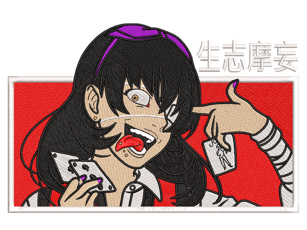 Anime-Inspired Midari Embroidery Design File main image - This anime embroidery designs files featuring Midari from  Kakegurui. Digital download in DST & PES formats. High-quality machine embroidery patterns by EmbroPlex.