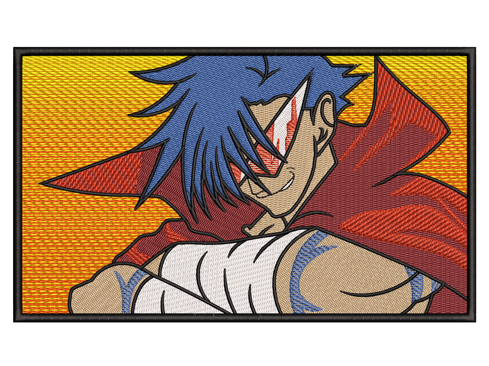 Anime-Inspired Kamina  Embroidery Design File main image - This anime embroidery designs files featuring Kamina from Kamina. Digital download in DST & PES formats. High-quality machine embroidery patterns by EmbroPlex.