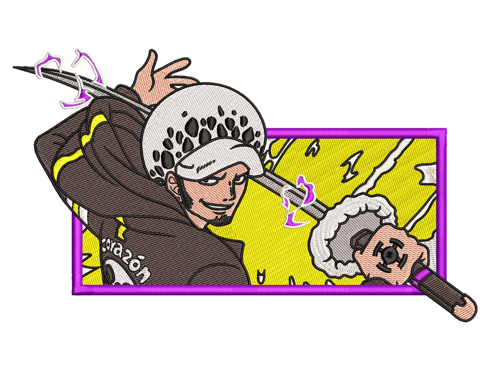 Anime-Inspired Trafalgar Law Embroidery Design File main image - This anime embroidery designs files featuring Trafalgar Law from One Piece. Digital download in DST & PES formats. High-quality machine embroidery patterns by EmbroPlex.