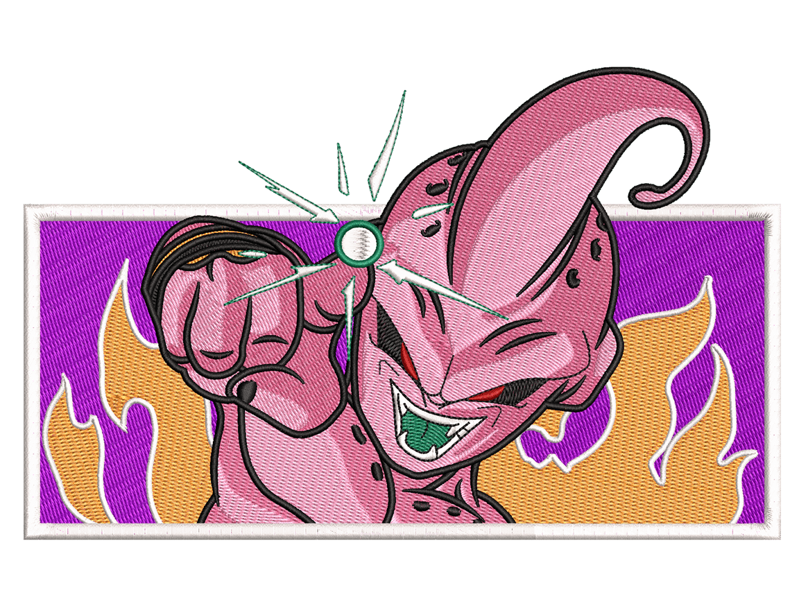 Anime-Inspired Majin Buu Embroidery Design File main image - This anime embroidery designs files featuring Majin Buu from Dragon Ball Digital download in DST & PES formats. High-quality machine embroidery patterns by EmbroPlex