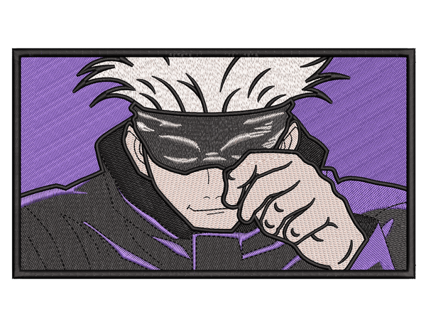 Anime-Inspired Satoru Gojo Embroidery Design File main image - This anime embroidery designs files featuring Satoru Gojo from Jujutsu Kaisen. Digital download in DST & PES formats. High-quality machine embroidery patterns by EmbroPlex.