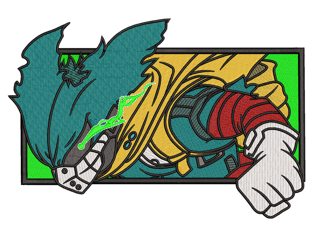 Anime-Inspired Izuku Midoriya Embroidery Design File main image - This anime embroidery designs files featuring Izuku Midoriya from My Hero Academia . Digital download in DST & PES formats. High-quality machine embroidery patterns by EmbroPlex.